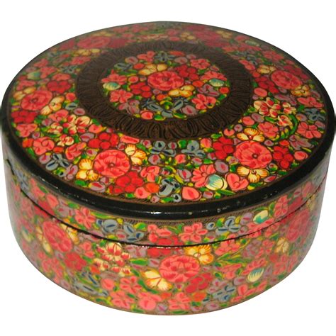 papier mache covered box hand painted metal inside kasmir|Exquisite Vintage Square Papier Mâché Lidded Box with rare 3.